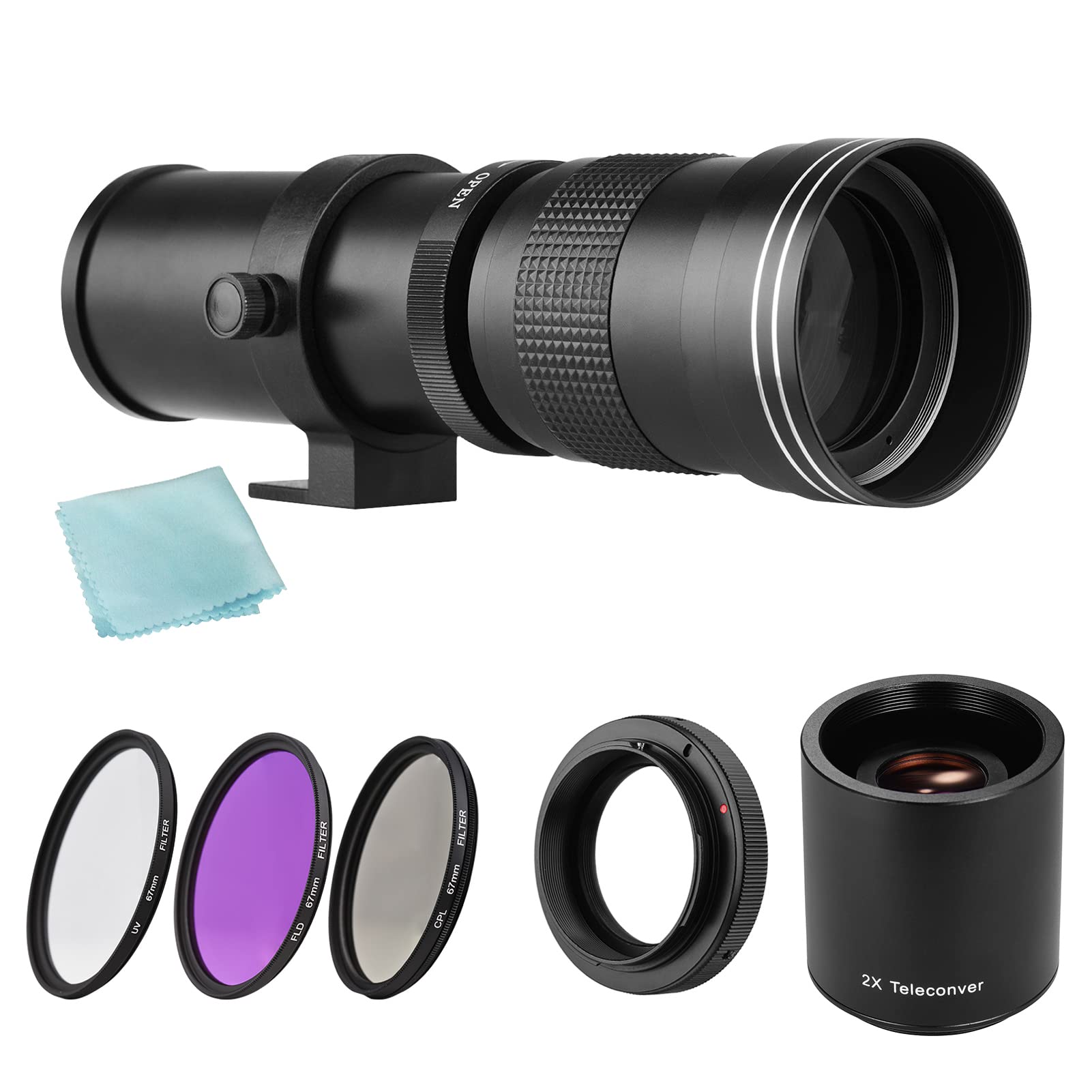 Kamera MF Super Telezoom obiektyw F/8,3-16 420-800 mm T Mount + /CPL/FLD zestaw filtrów +2X 420-800 mm telekonwerter + T2-EOS pierścień adaptera zamiennik do Canon EF-Mount EOS Rebel T7i T6 T6i T5 T5 SL2