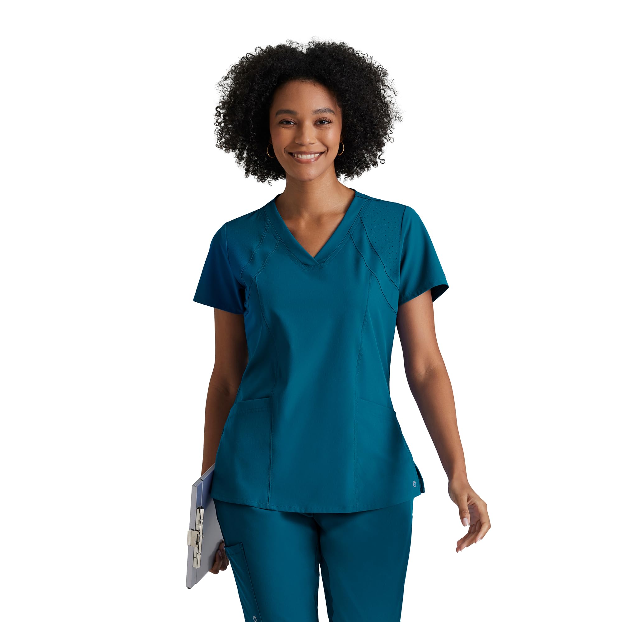 BARCO ONE – Women’s Racer Top, V-Neck Medical Scrub Top w/ 4 Pockets and 360 Spandex Stretch Fabric