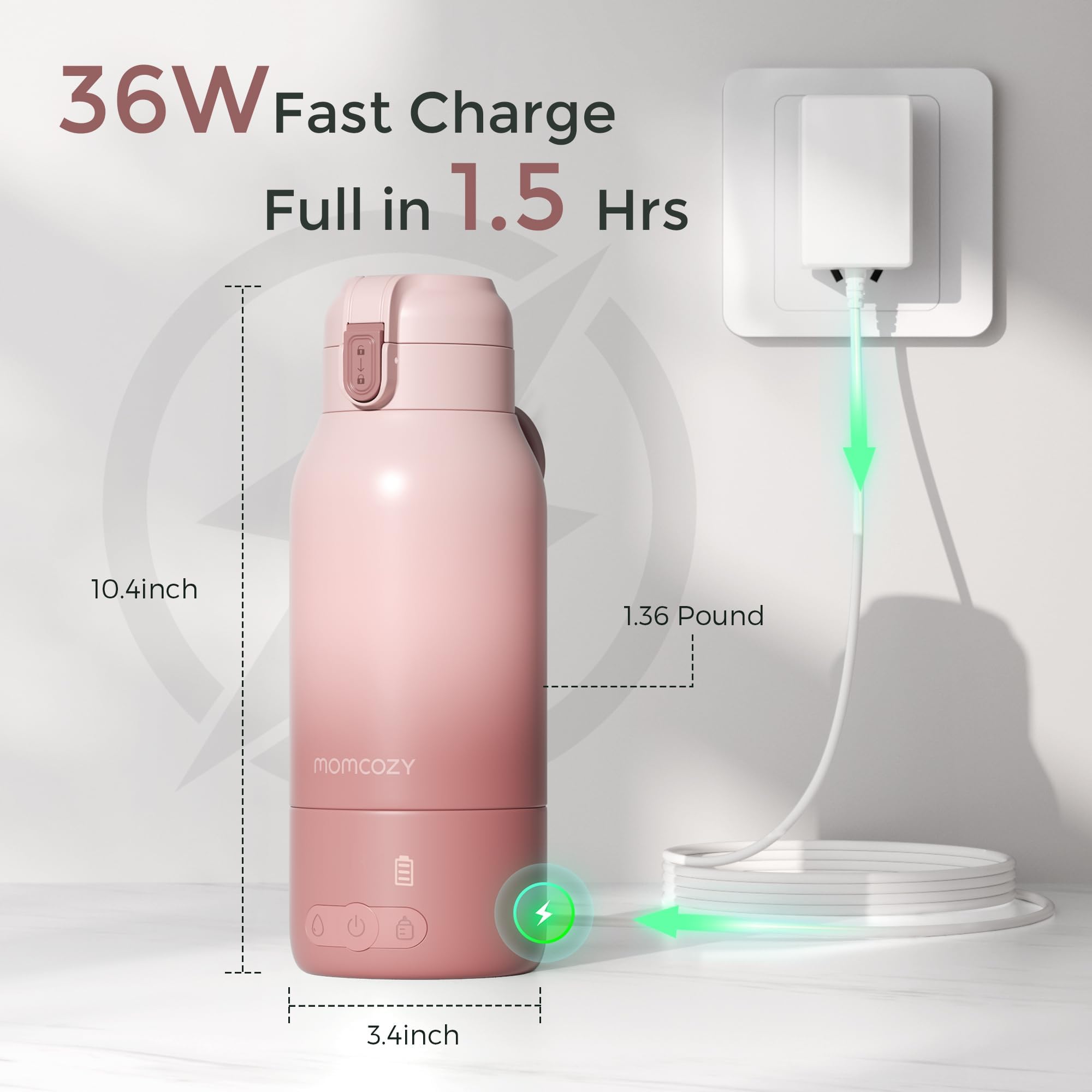 Momcozy MW05 Przenośny podgrzewacz do butelek dla dzieci do noszenia w podróży, pojemność 500 ml + 24x użycie/bateria | Certyfikowany podgrzewacz do butelek TÜV-CE | Szybkie nagrzewanie w 3 min. (Bez