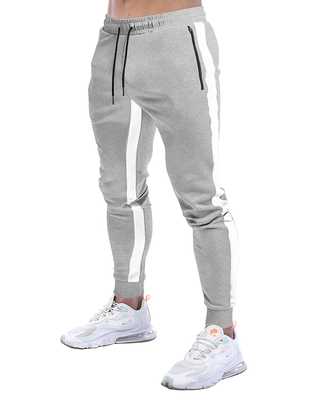 Suwangi Pantaloni Palestra Uomo Running della Tuta Allenamento Jogging Slim Fit con Tasche Zip