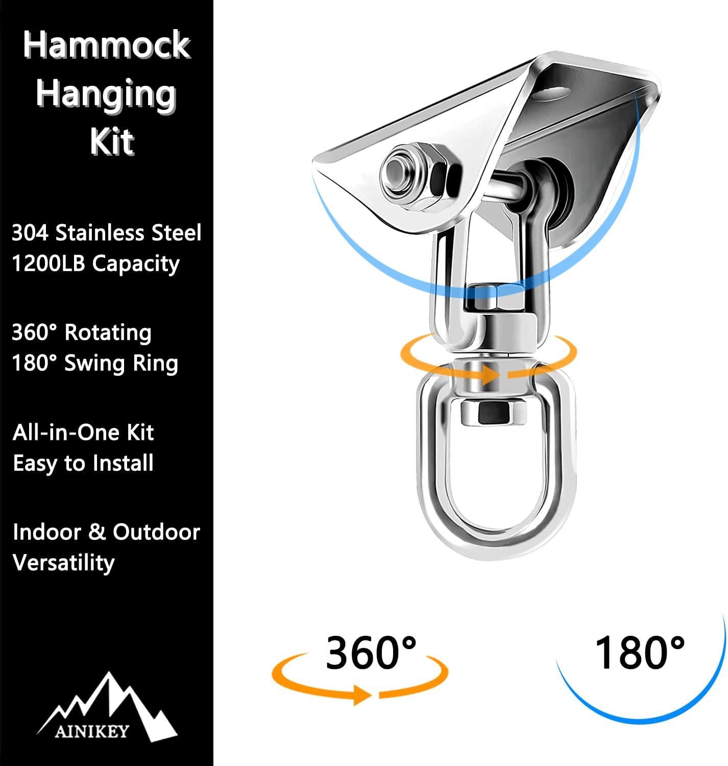 Heavy Duty Hammock Hanging Kit, 360° Rotating 1200 lb Swing Hangers for Hammock Chair Stand, Seat, Porch Swing, Yoga, Tree, Indoor Outdoor Hanging Hardware Sliver | Pack of 2 - Image 2
