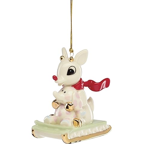 Lenox Ornaments, Rudolph and Misfit Elephant Christmas Ornament, Porcelain with Gold Accents and Hanging Cord for Christmas Tree Decoration, Winter Decorations, Winter Tree Ornaments (1 Piece)
