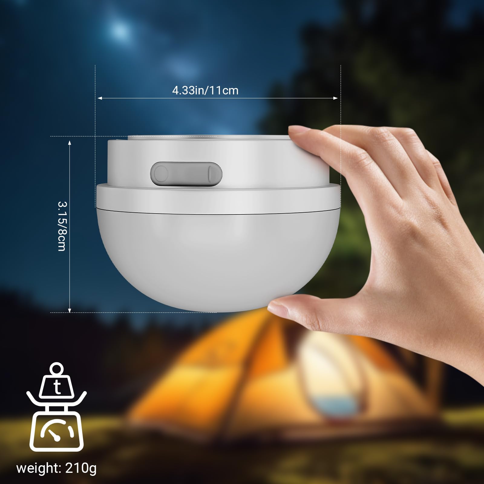 NAKCNM Lampada da campeggio, 2000 lumen, lanterna solare da campeggio con telecomando, 3600 mAh ricaricabile USB-C, 3 modalità, impermeabile IP65, portatile, da appendere per tenda, escursionismo