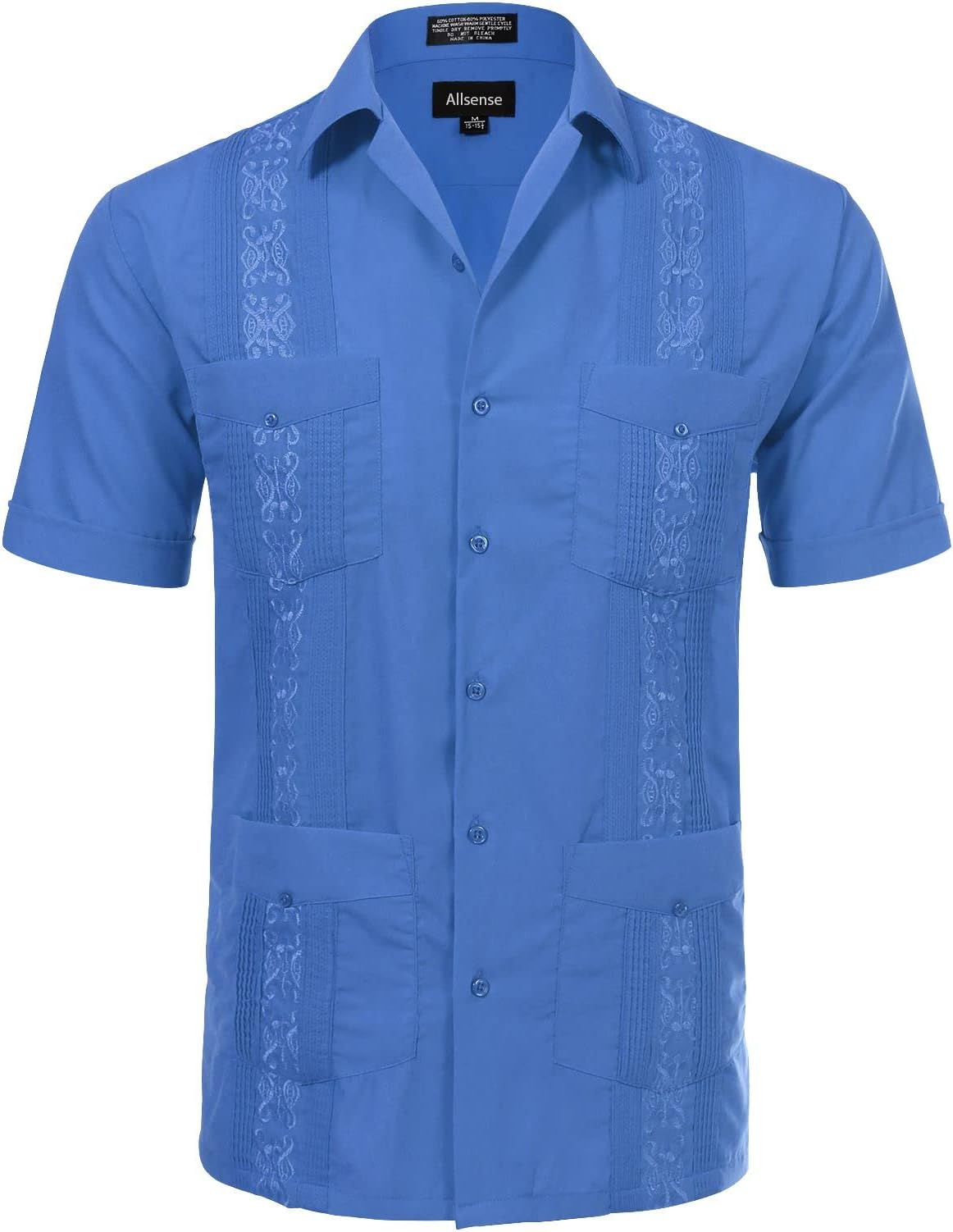 Allsense Men's Short-Sleeve Button-Down Cuban Guayabera Shirt
