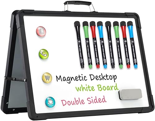 TSJ OFFICE - Pizarra blanca pequeña de borrado en seco de 12 x 16 pulgadas, mini caballete de escritorio de doble cara, pizarra magnética portátil
