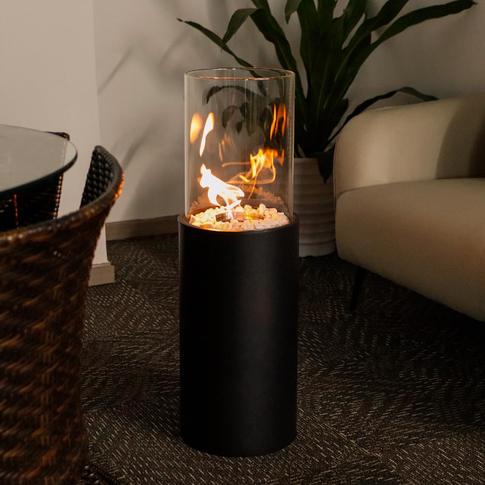 JHY DESIGN Chimenea de metal y cristal extra grande de 81 cm de altura