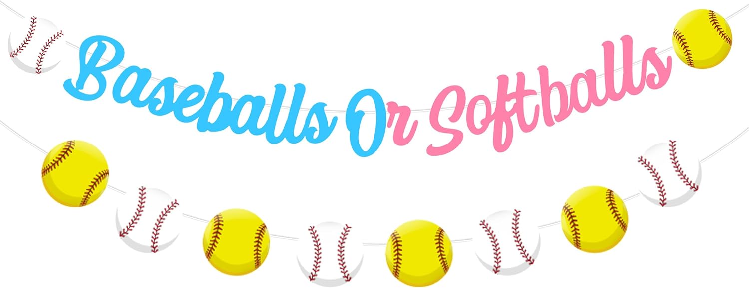 Baseballs Or Softballs Gender Reveal Decorations Baseballs Or Softballs Banner Garland Sports Theme Hanging Decoration Boy Or Girl Pink Or Blue He Or She Baby Shower Party Supplies