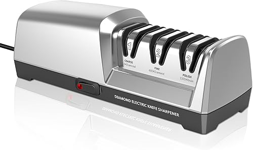 Afilador de cuchillos eléctrico de 3 etapas, con abrasivos 100% de diamante y guías de ángulo de precisión de 15, afilador de cuchillos eléctrico