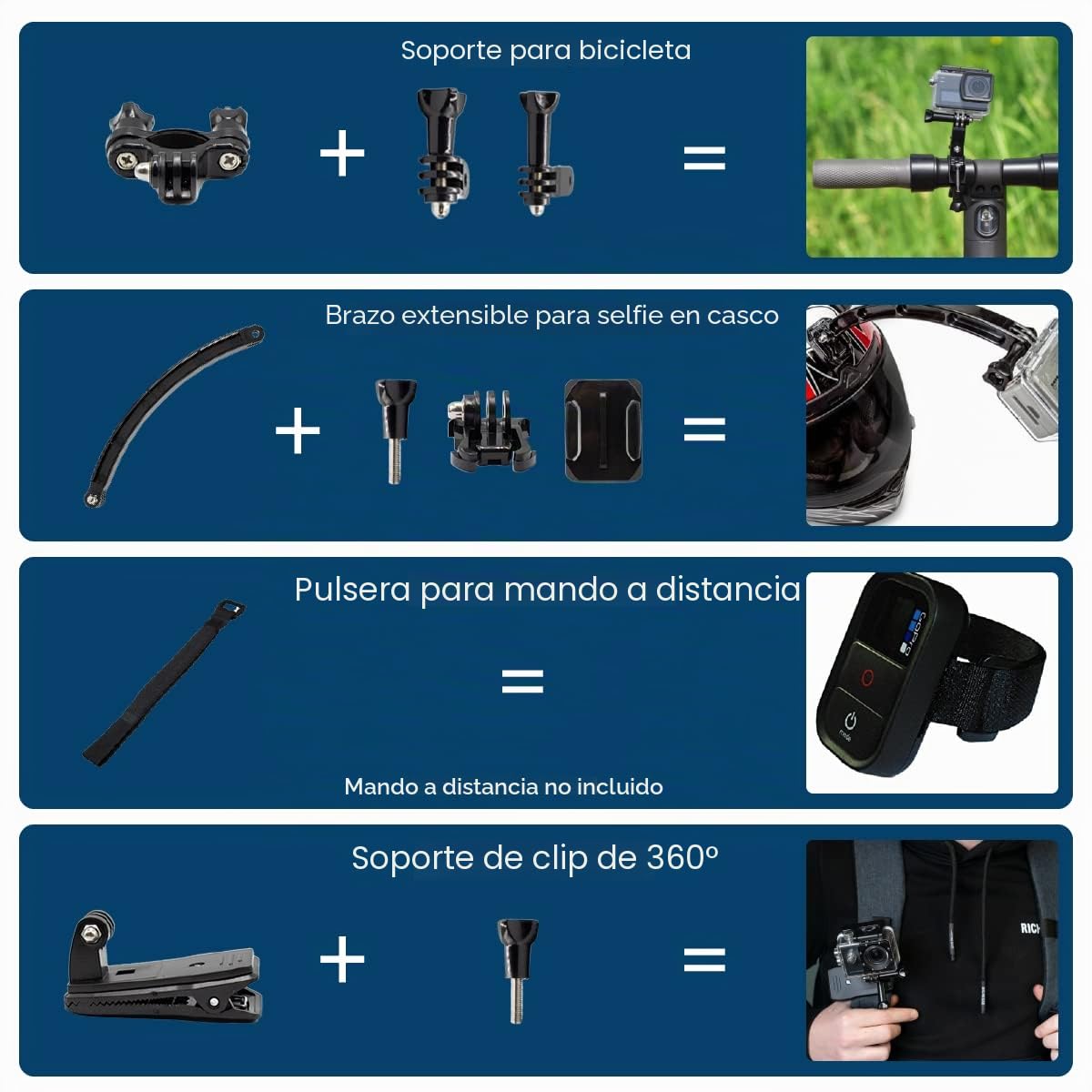 MMOBIEL Kit de Accesorios de cámara de acción 50 en 1 Compatible con GoPro Hero 11 10 9 8 7 6 5 4, GoPro MAX, Fusion, dji Osmo Action, AKASO, Insta 360, etc. - Incluye Soporte de Cabeza de cámara de