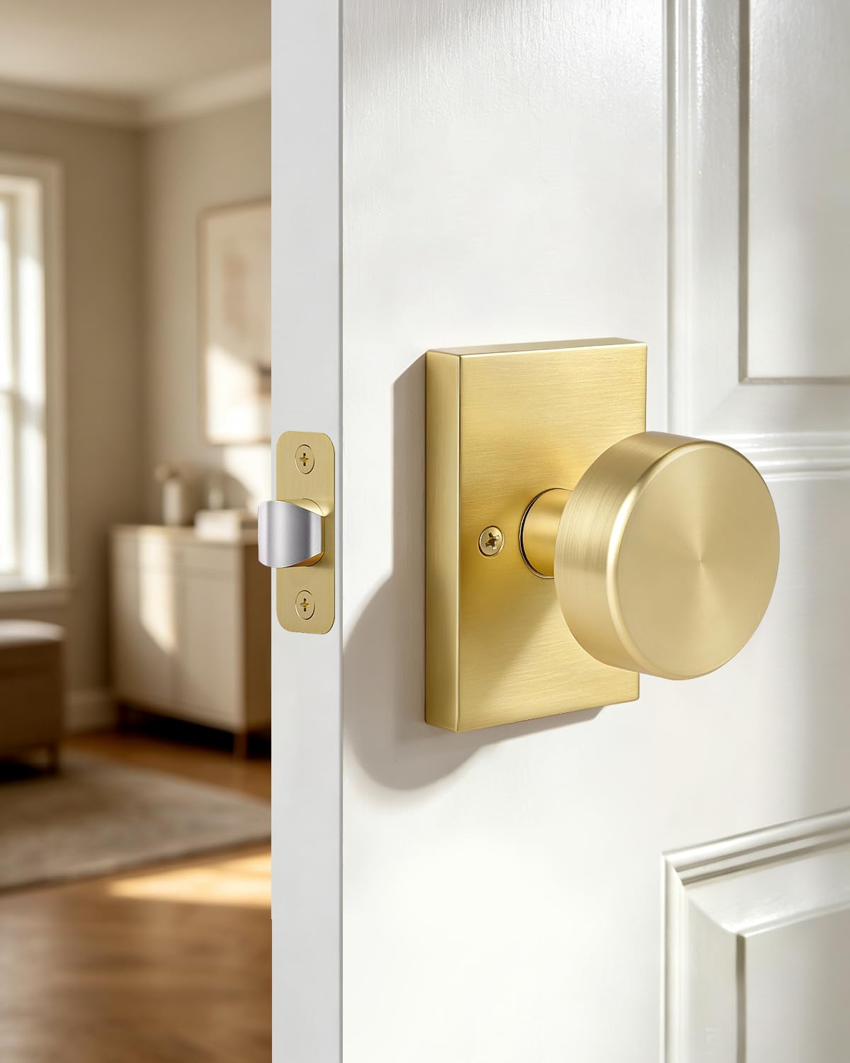 Brushed Gold Door Knobs with Lock & Key - FREE SHIPPING -12