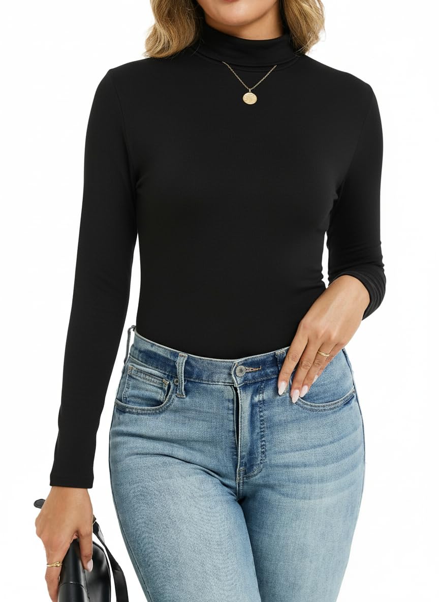 Dosieyeo Damen Rollkragenpullover Langarmshirt mit Stehkragen Weich Warm Unterziehshirt Thermoshirt Unterhemd