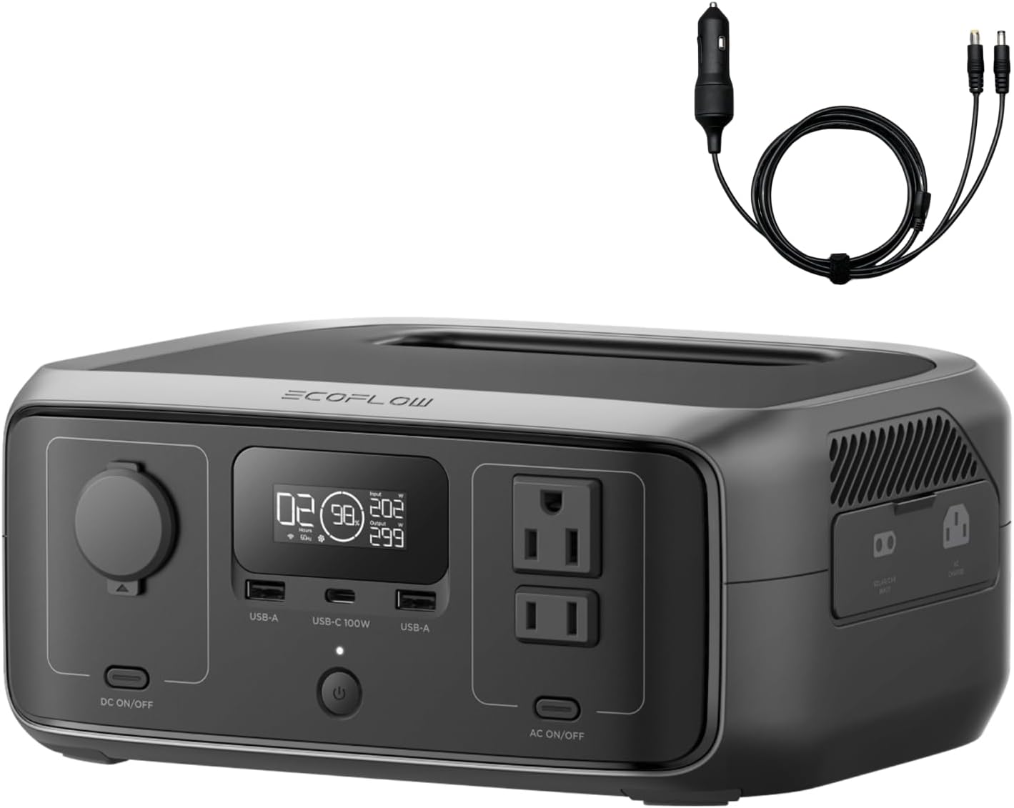 EF ECOFLOW Transportable Energy Station RIVER 3 with Automotive Cigarette Lighter to DC Energy Adapter, 245Wh LFP Energy Station, 2 As much as 600W AC Retailers,