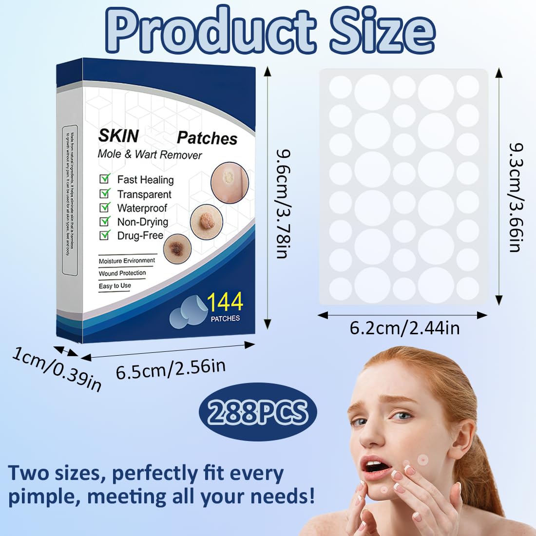 EIHI 288 parches para verrugas, parches para verrugas, fórmula suave, tratamiento efectivo, natural, parches para verrugas faciales y corporales, tratamiento indoloro y efectivo