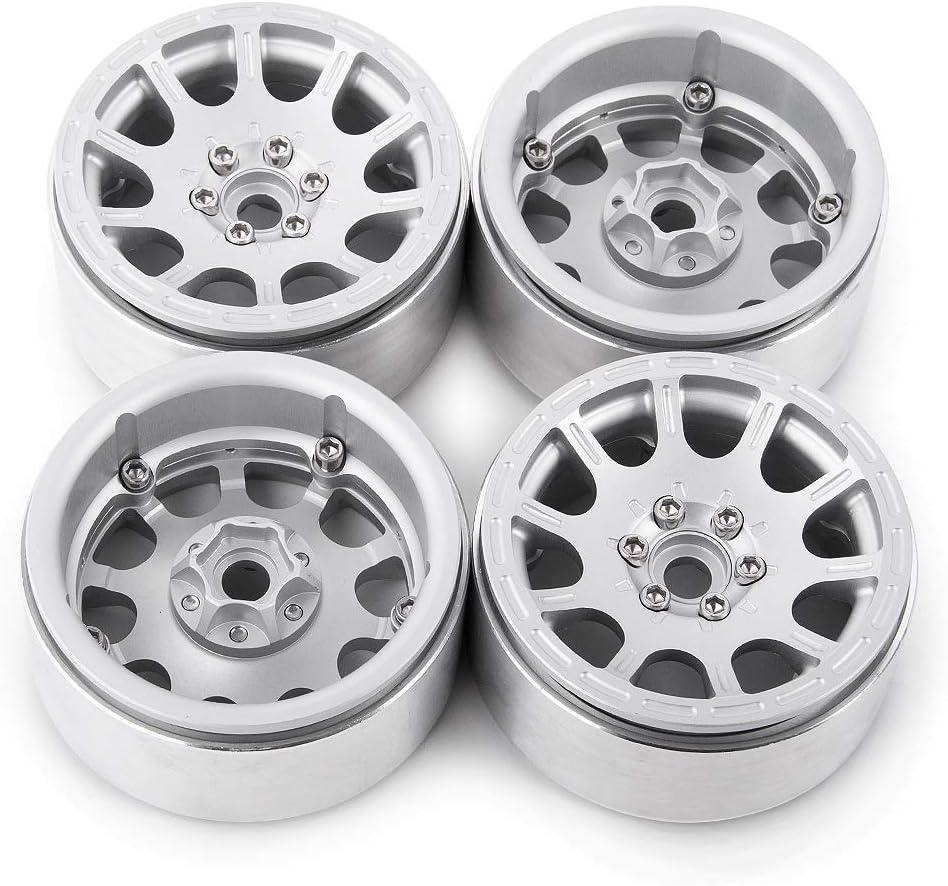RCLIONS Aluminum Alloy 2.2" Beadlock Wheels Rims for 1/10th RC Crawler Car Wraith TRX4-Pack of 4 (Silver)