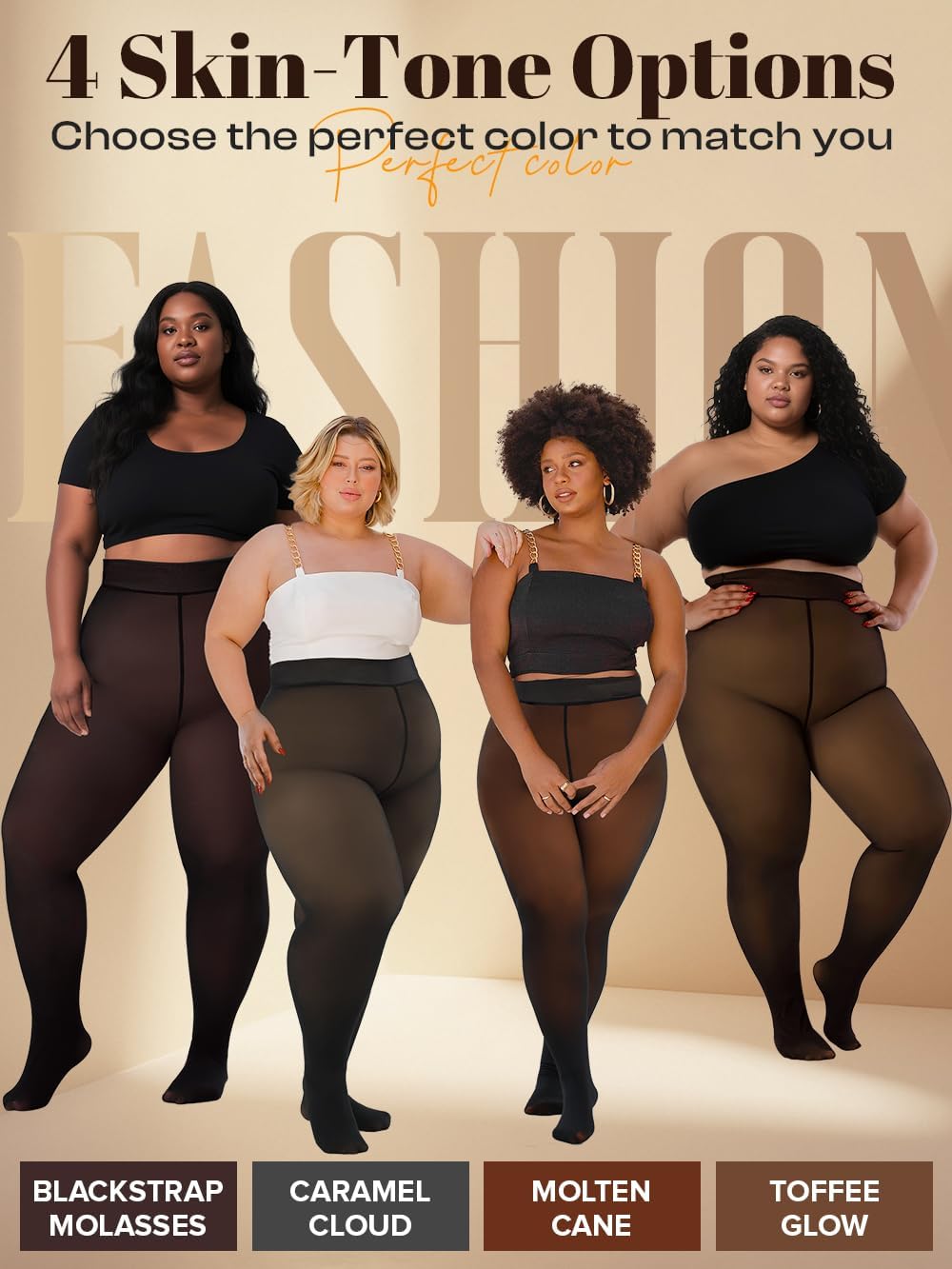 Spring Water Plus Size Fleece Lined Tights Women Thermal Winter Warm Thick Sheer Black Skin Tone Translucent - Image 5