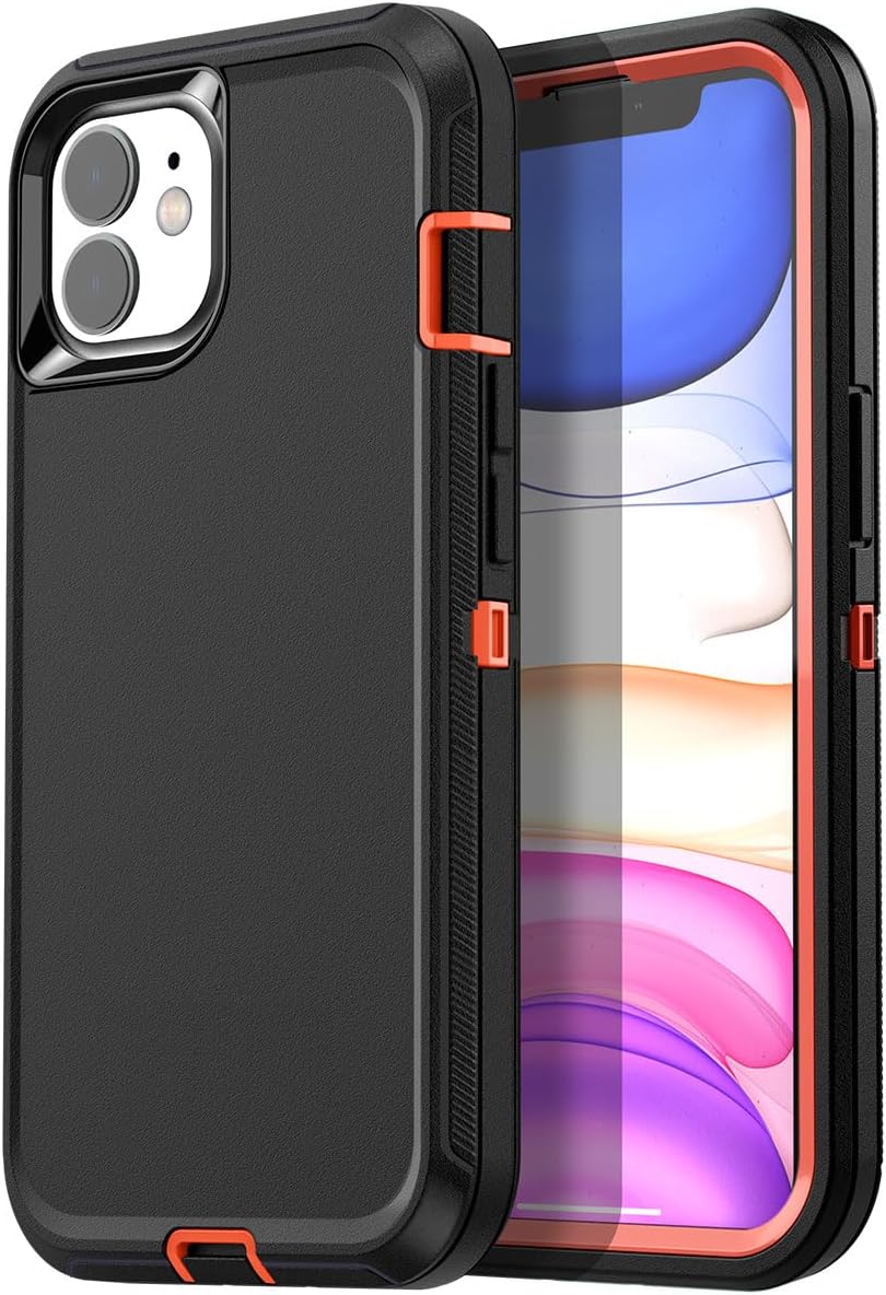 AICase for iPhone 11 Case (6.1″), Heavy Duty Drop Protection Rugged Shockproof/Drop/Dust Proof 3-Layer Protective Durable Phone Cover for iPhone 11, Black/Blaze Orange