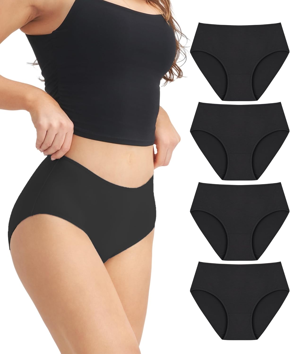 DAVID ARCHY Cotton High Waisted Underwear for Women Tummy Control Panties Full Coverage Briefs 4 Pack Regular & Plus Size