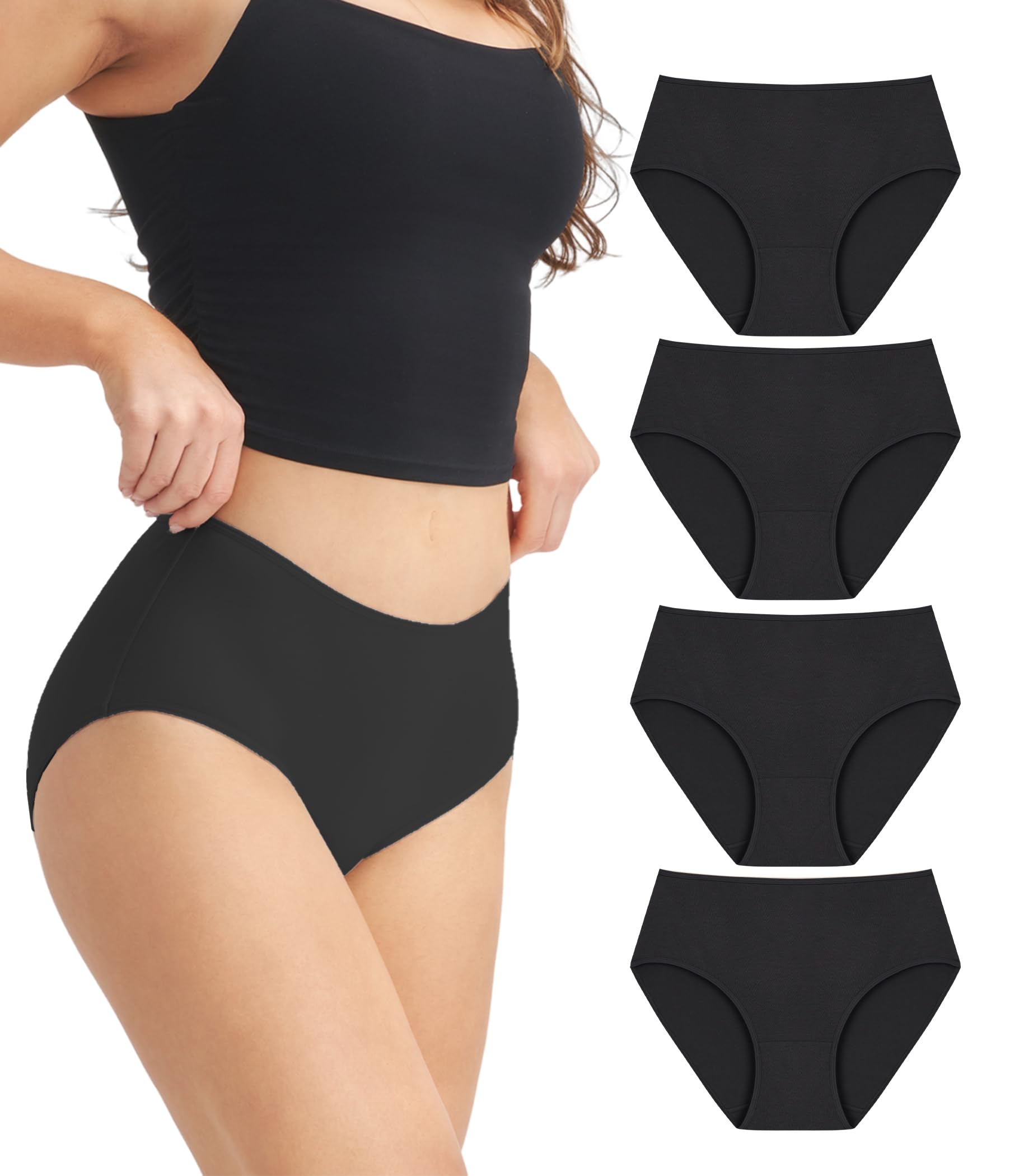 DAVID ARCHY Unterwäsche aus Baumwolle mit hoher Taille für Damen, Bauchkontrolle, volle Abdeckung, 4er-Pack, normale und große Größen