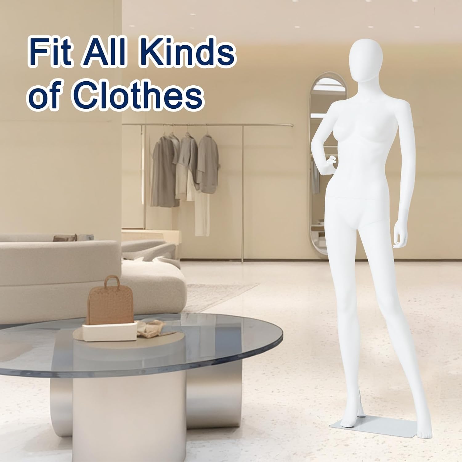 Mannequin Full Body, 2-Set Female Mannequins Full Body Stand Display Retail Manikin Torso Stand Dress Form w/ Detachable Hand Dress Display Stand for Clothing Store, Holiday Cosplay, White