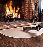 Plow & Hearth 27"x48" Half Round Fireproof Hearth Rug | Tan | Double Layer Fiberglass Fireplace Mat | Protect Home Décor Hardwood Floor and Carpet from Sparks and Embers Wood Stove