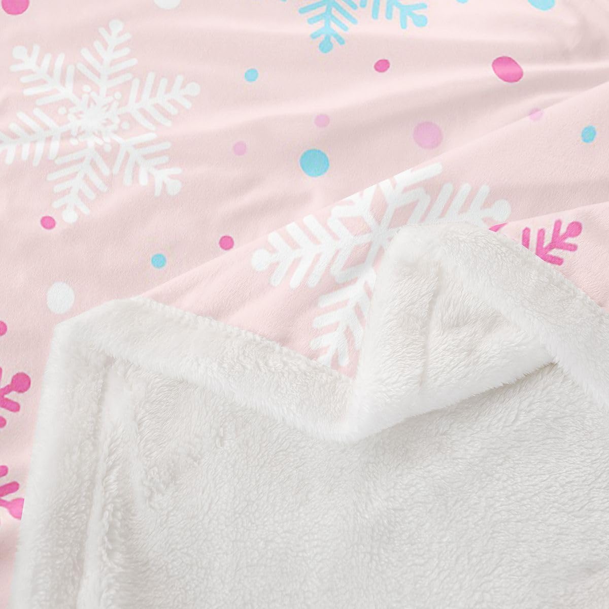jejeloiu Pink Sherpa Blanket - Twin 60"x80" Xmas Snowflake Fleece Throw for Kids Boys Girls Winter Theme Plush Blue White Pink Fuzzy Bedroom Flannel Blanket