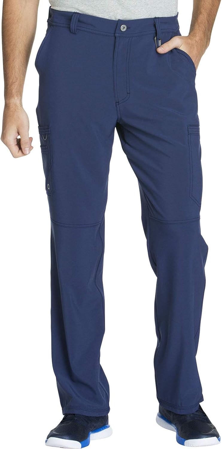 Cherokee Infinity Men Scrubs Set CK900A V-Neck Top & CK200A Fly Front Pant, Navy- S Top/S Pant