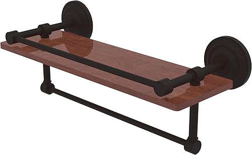 Miniatura 10 de Allied Brass QN-1TB-16-GAL-IRW Que Collection - Estante de madera IPE de 16 pulgadas para galería de madera y toallero, latón satinado