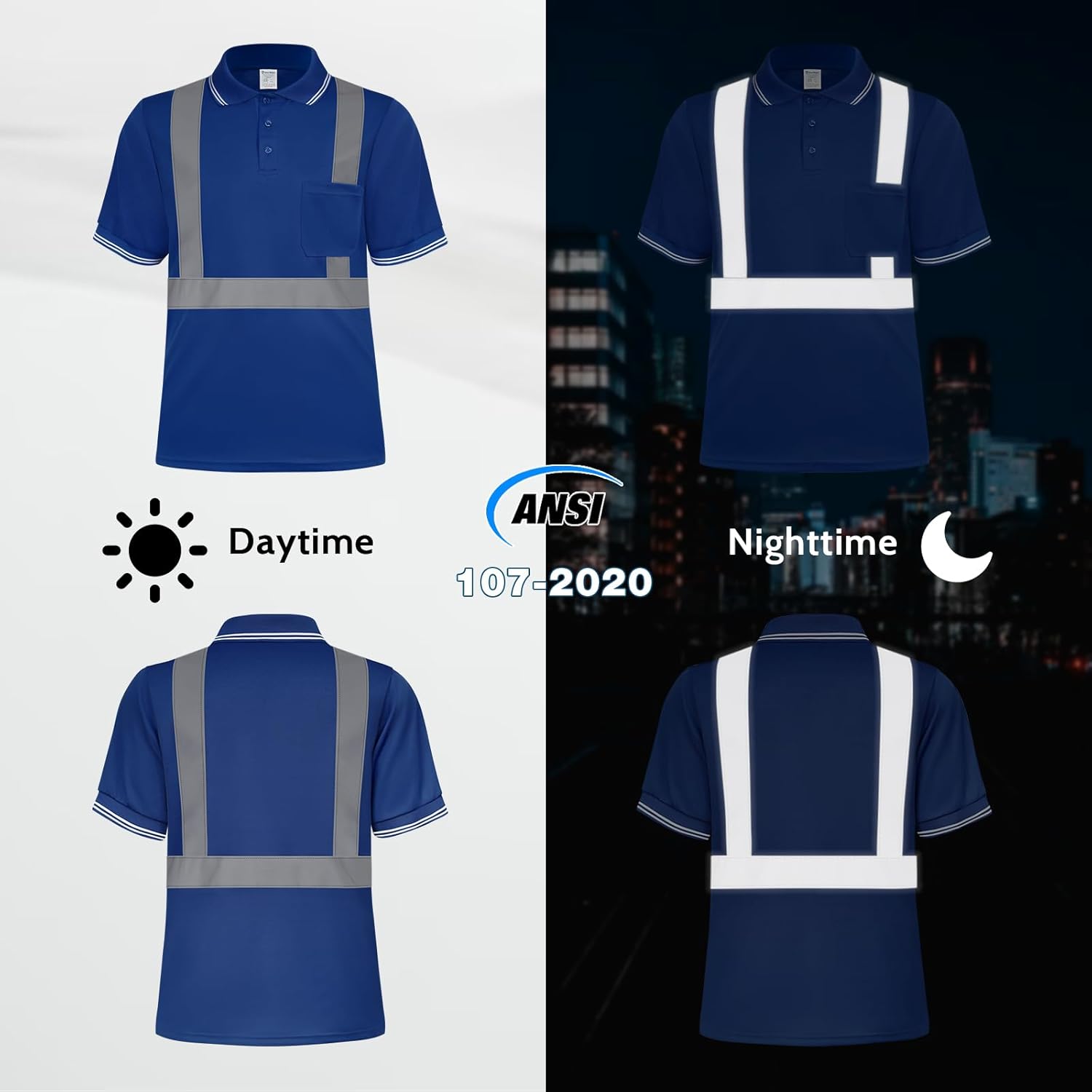 Reflective Polo Shirts for Men Women Class 3 High Visibility Shirts with Short Sleeves, Hi Vis Safety Shirts for Men Women, Breathable Construction Shirts, UPL-Blue M - Image 3