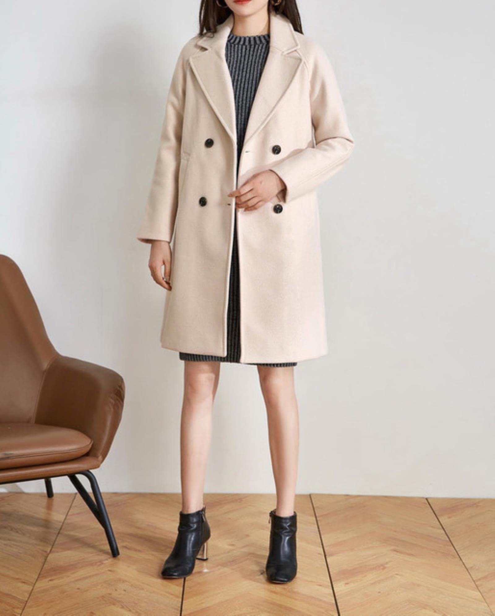 Veste femme manteau de laine beige chaud et chic pour l'hiver
