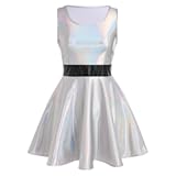 Women&apos;s Sleeveless Skateboarding Dress Metallic Dress for Women Sparkly Shiny Dresses Party Clothes