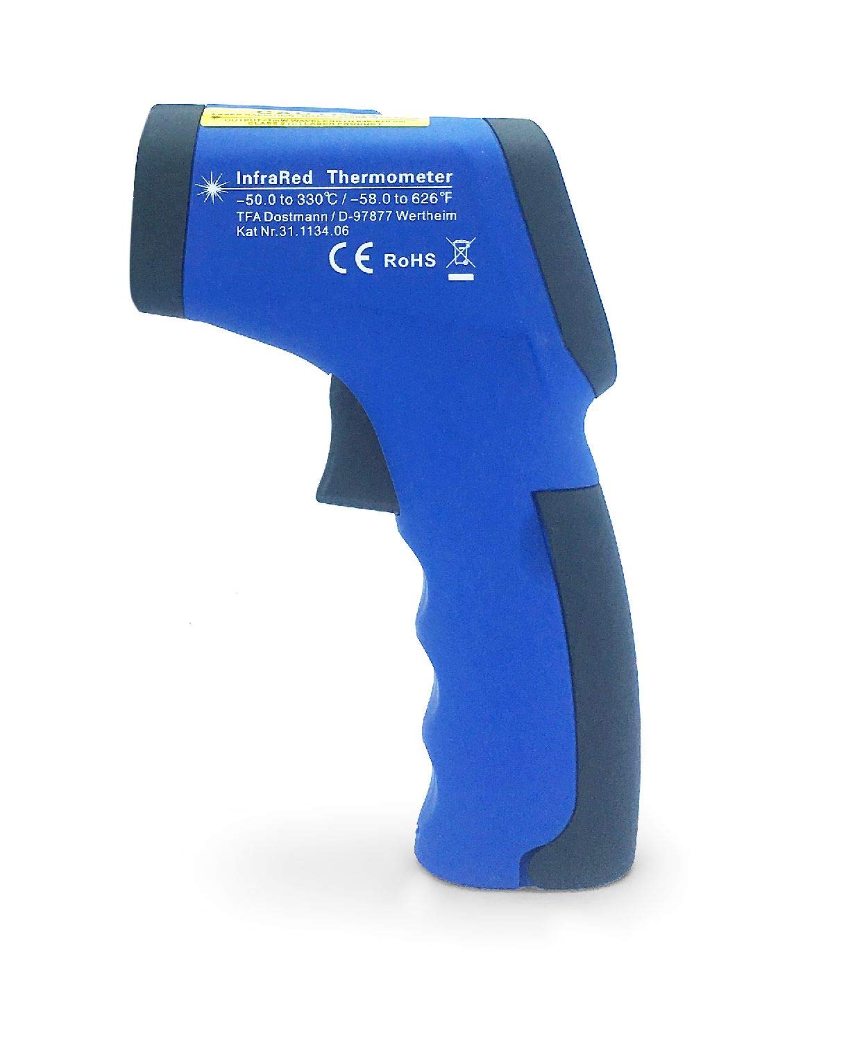 TFA Dostmann Scantemp 330 Infrarot-Thermometer, berührungsloses Messen, ideal für Lebensmittel, Handwerk, Hobby, Blau, L 32 x B 78 x H 133 mm