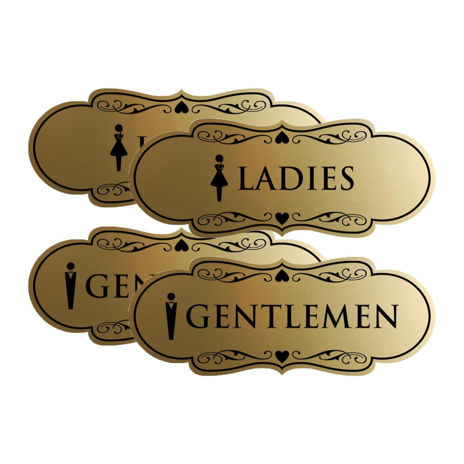 Designer Ladies and Gentlemen Figurines Restroom Signs, Set of 2 (Brushed Gold) - Large 2 Pack