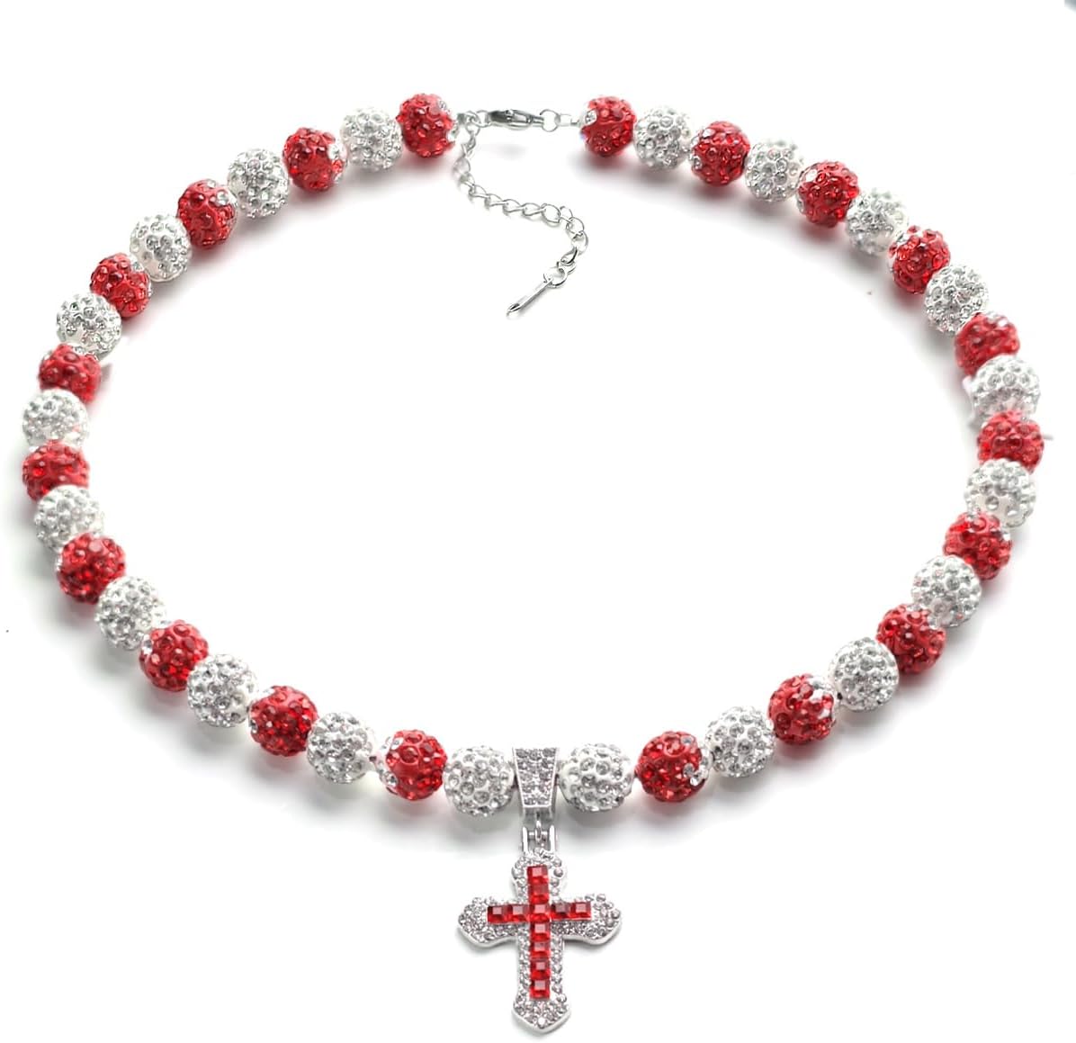 16 Inch Baseball Necklaces for Boys, 18-20 Inch Baseball Necklace, Rhinestone Baseball Bead Necklace, Baseball Cross Necklace for Men, Adjustable Baseball Drip Bling Necklace for Baseball Team Lovers