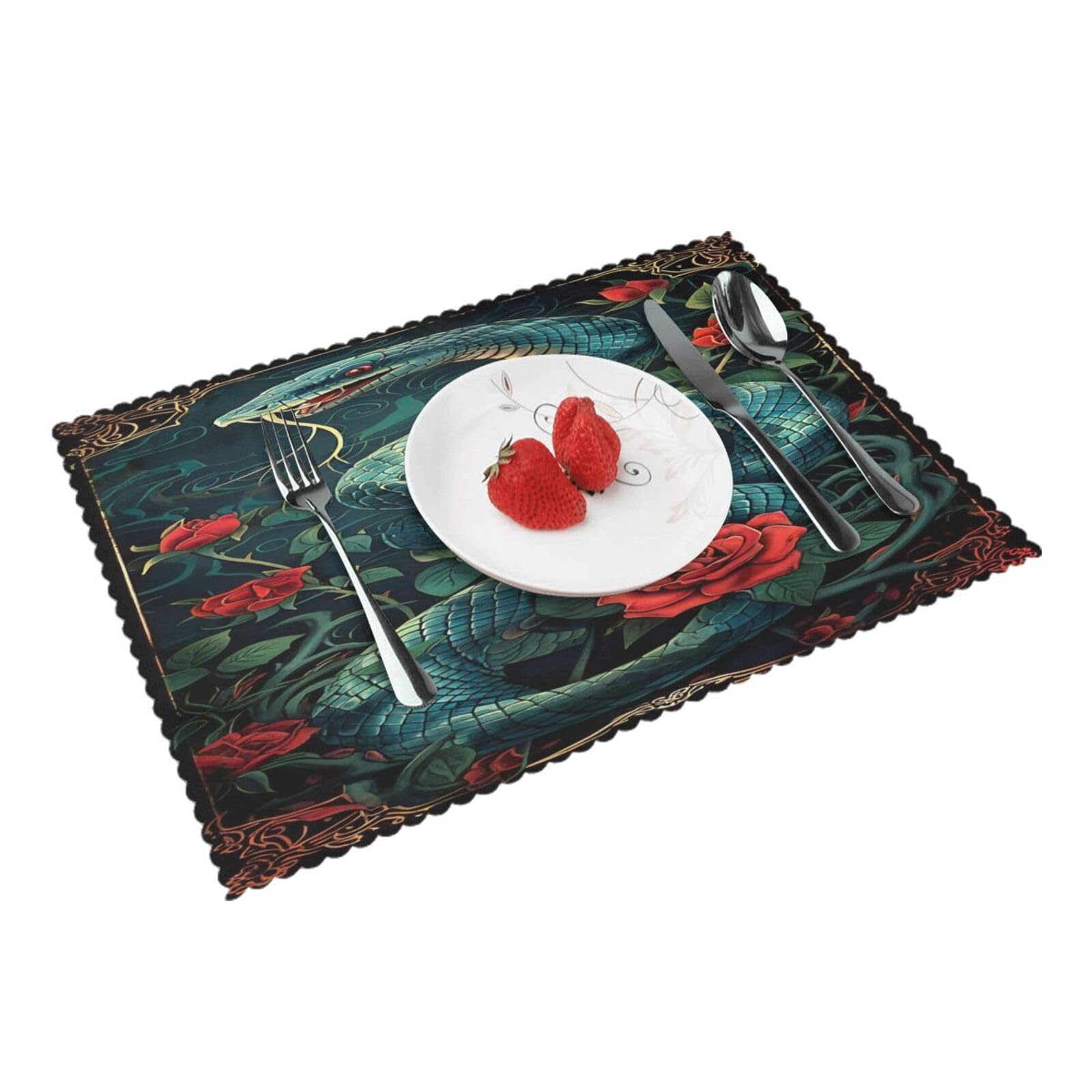 Snake Roses Placemats Set of 4 Print Table Mats Place Mats Table Decor for Kitchen Dining 12X18 in