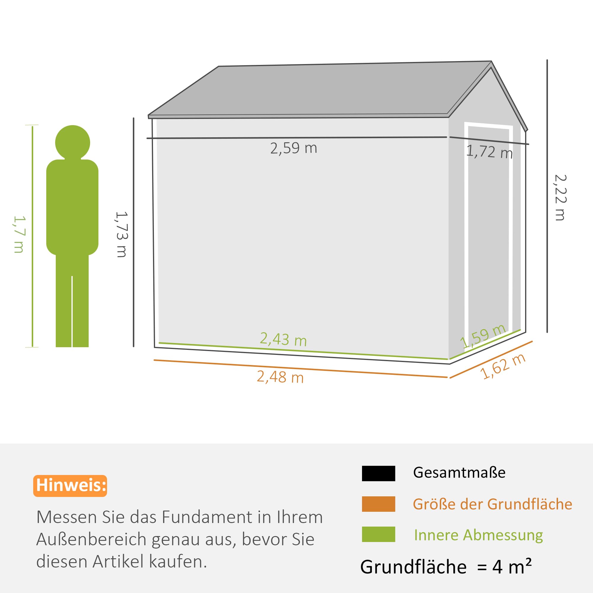 Outsunny Geräteschuppen 4㎡ mit Fenster 259 x 172 x 222 cm in Dunkelgrau | Stahl Gartenhaus, Abschließbares Gerätehaus, Gartenschrank, für Terrasse, Balkon