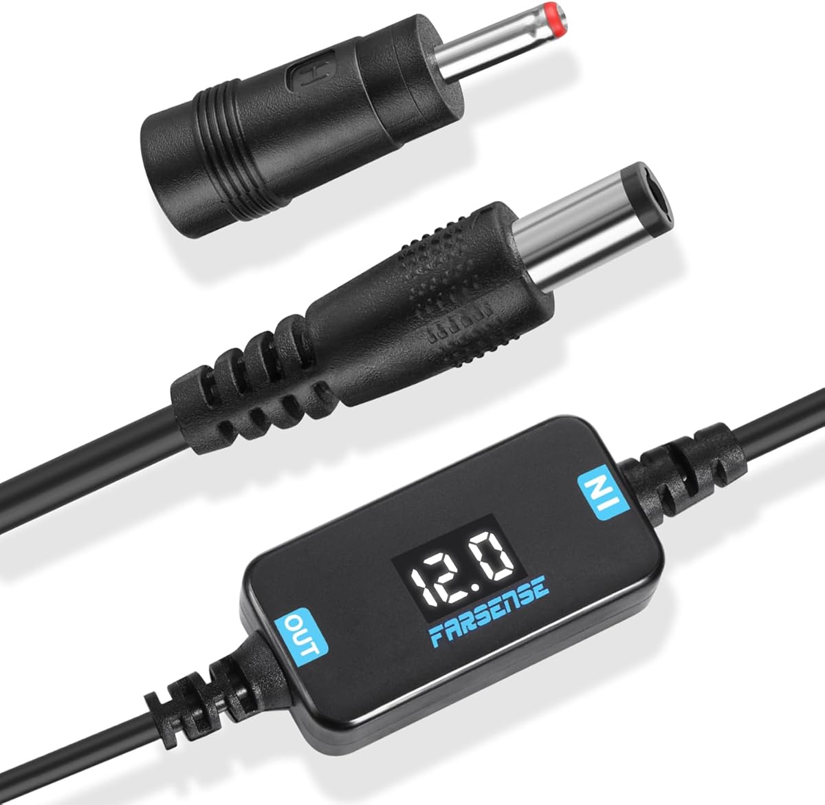 FARSENSE USB 5V to 12V Step Up Power Cable (3FT), USB C to DC Adapter With Voltage Display, 5.5 x 2.5mm and 3.5 x 1.35mm Jack (Compatible With 5.5 x 2.1), Boost Converter
