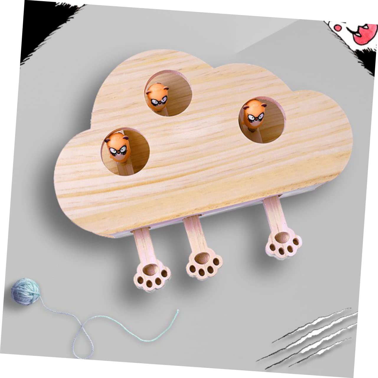 Juguetes Whack-Mole para Gatos Juguete De Madera Interactivo y Divertido Patrón Cloud Beat para Rascar y Jugar