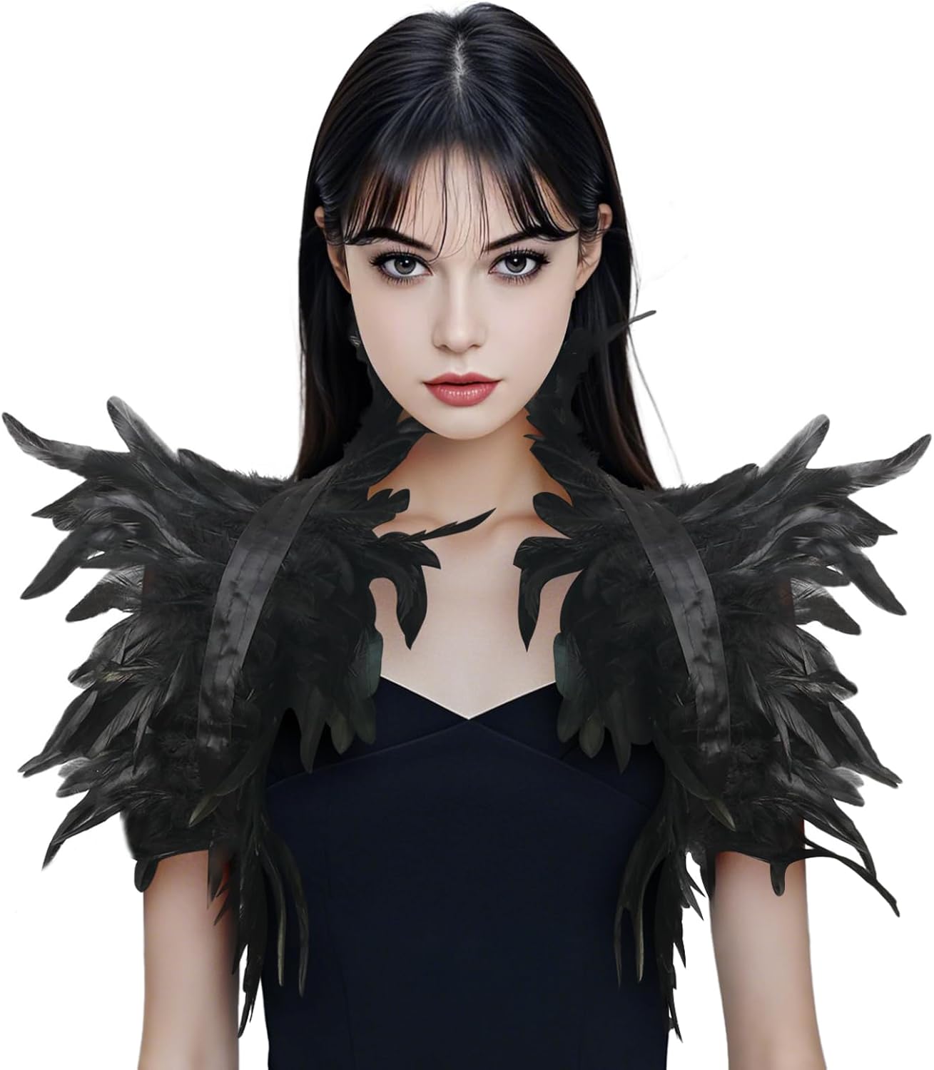 Gothic Natural Feather Shrug Feather Shawl Wrap Cape Victorian Collar for Halloween Cosplay Party Costume Accessories