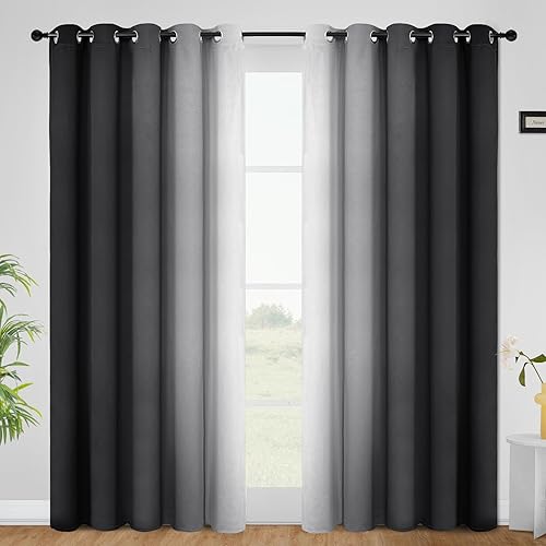 COSVIYA Cortinas y Drapes Ombré Negras de 84 pulgadas de largo, 2 paneles, con ojales, para oscurecer la habitación, bloqueo de luz, aisladas