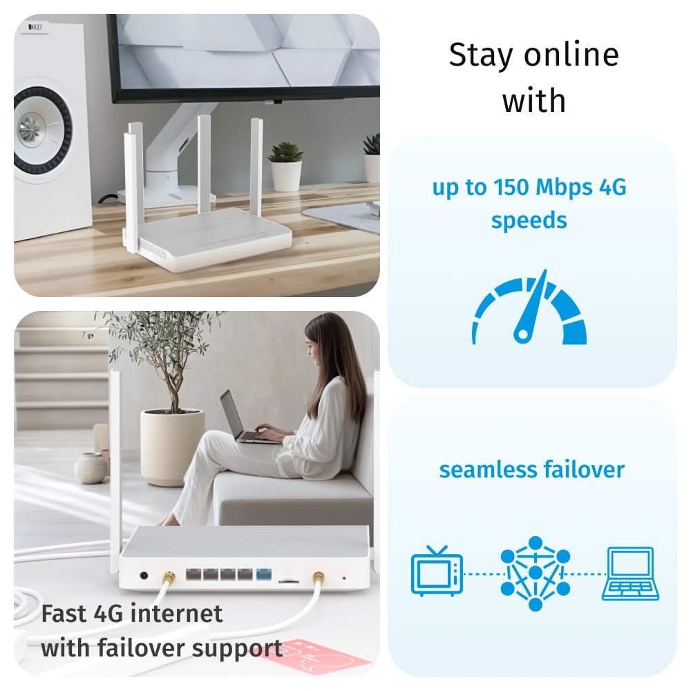 Keenetic Runner 4G (pack tedesco) Wi-Fi N300 Mesh, 4x100M, VPN integrate, Configurazione facile, Parental Control