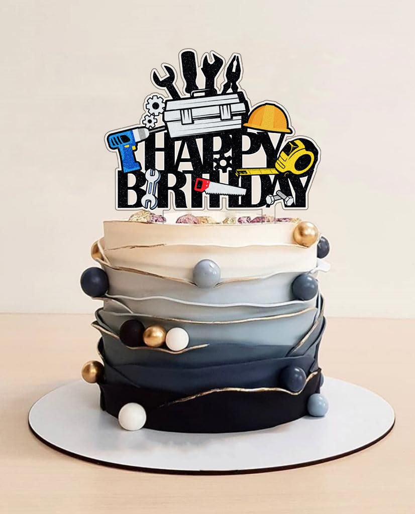 Happy Birthday Motorcycle Cake Topper Black Glitter, Motorcycle Cake Topper Black Glitter Decorations Sports Themed Man Boy Party Decorations