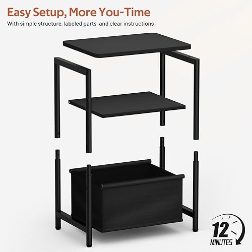 Miniatura 7 de MISSLO Mesa auxiliar para cuarto de bebé para sala de estar con cesta de tela, mesas auxiliares pequeñas para espacios pequeños con mesa de