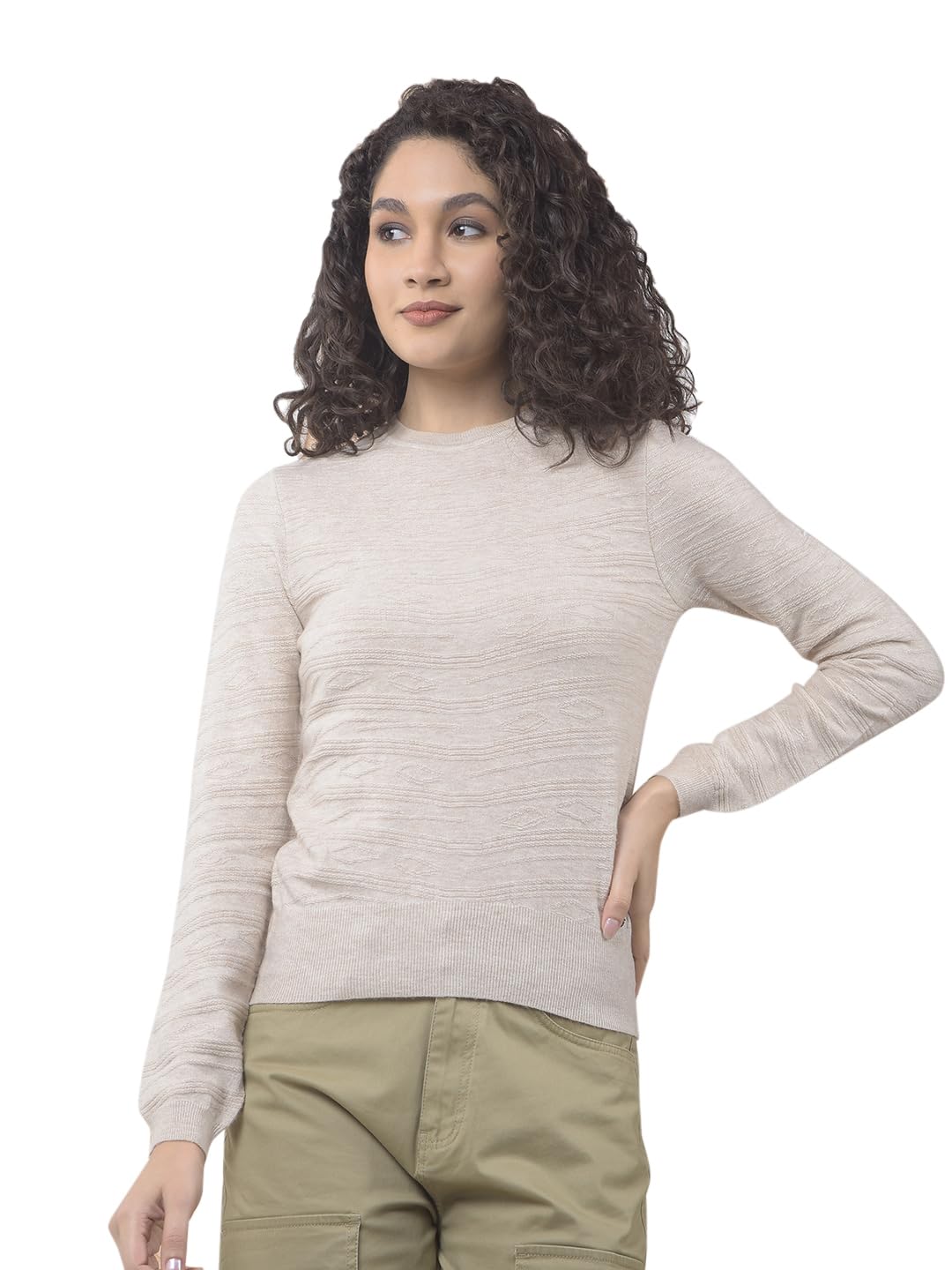 crimsoune club Women's Beige Textured Sweater-picture-36