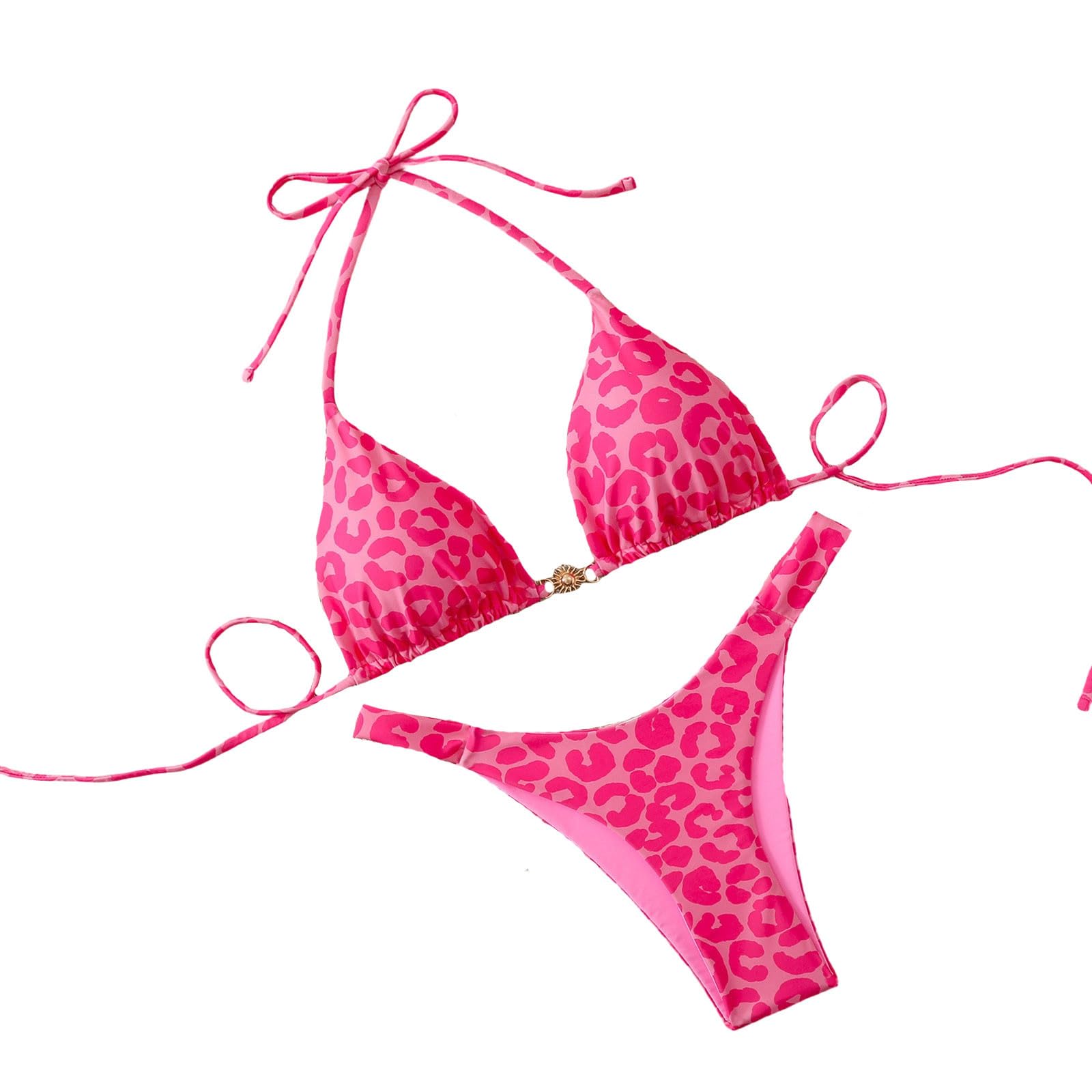 Trójkątne bikini w kropki dwuczęściowy strój kąpielowy z wysokim stanem odzież plażowa, różowy, S