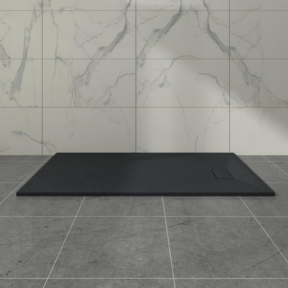 Aquariss Slate Effect 1600 x 900mm Rectangular Wetroom Shower Tray Black