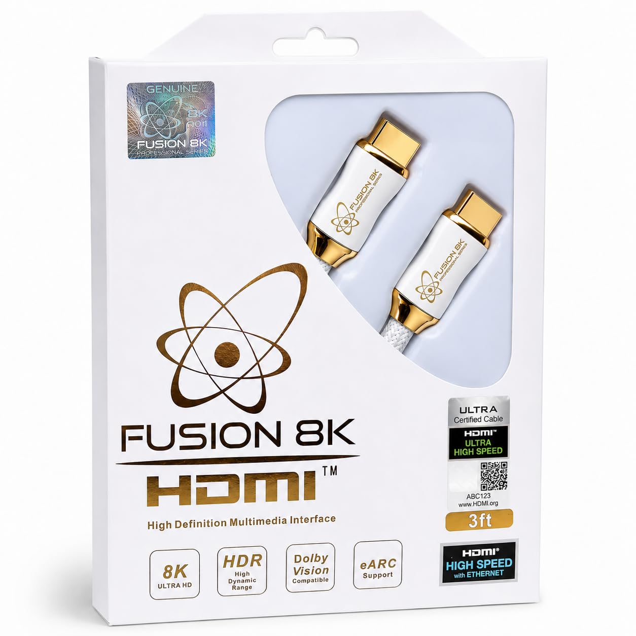 Amazon.com: Fusion8K White HDMI 2.1 Cable 3ft - Certified 48Gbps