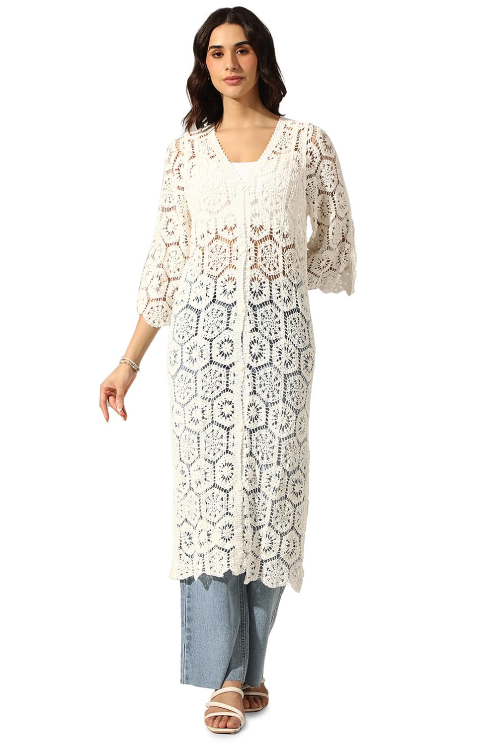 showoffff Edition Women's White Crochet Button Up Shrug-CHN-93317_White-P-picture-45