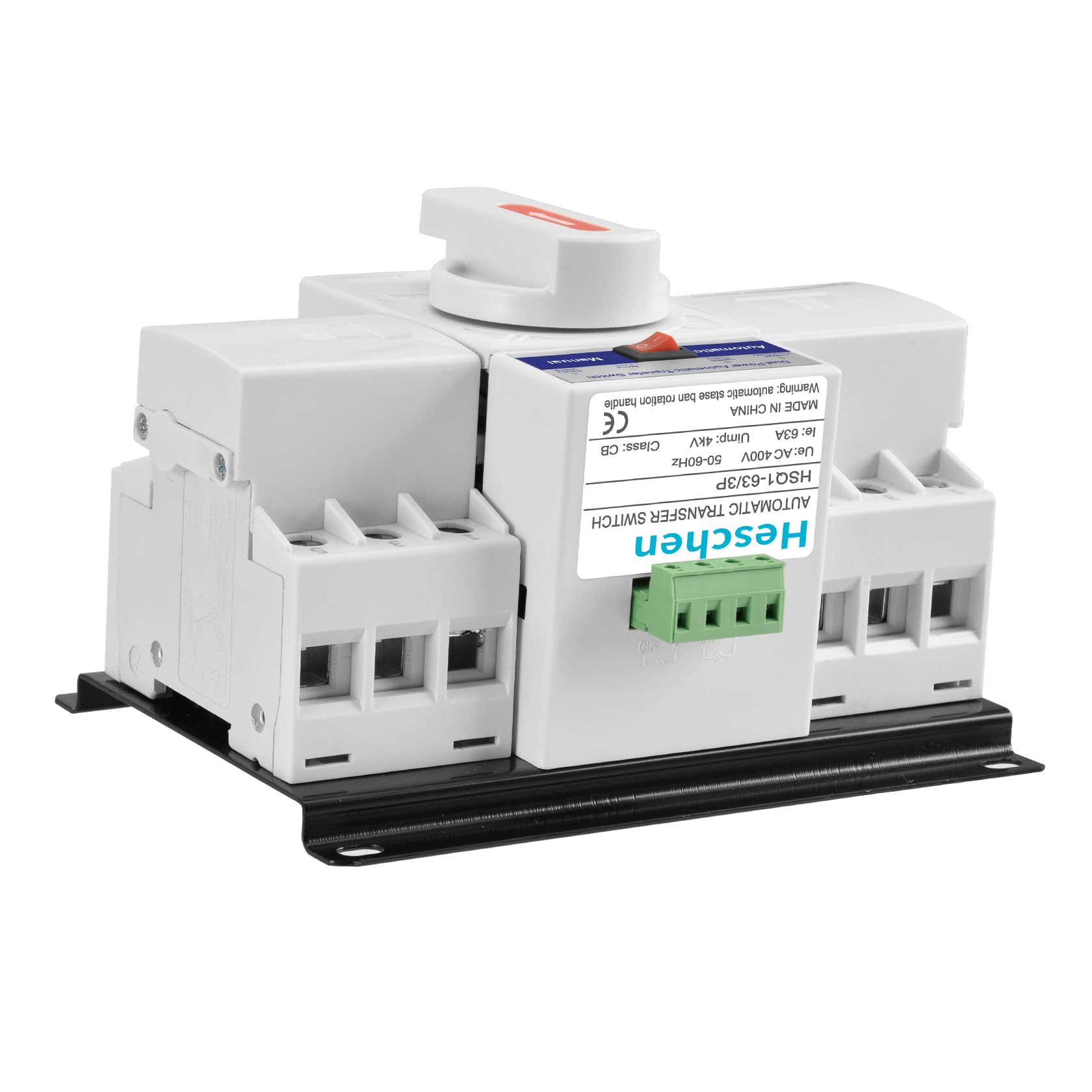 Heschen ATS HSQ1-63 - Interruptor de transferencia automática Dual Power 3P 63A 400V CA Clase CB Auto/Manual para dispositivos con altos requisitos de estabilidad de rendimiento