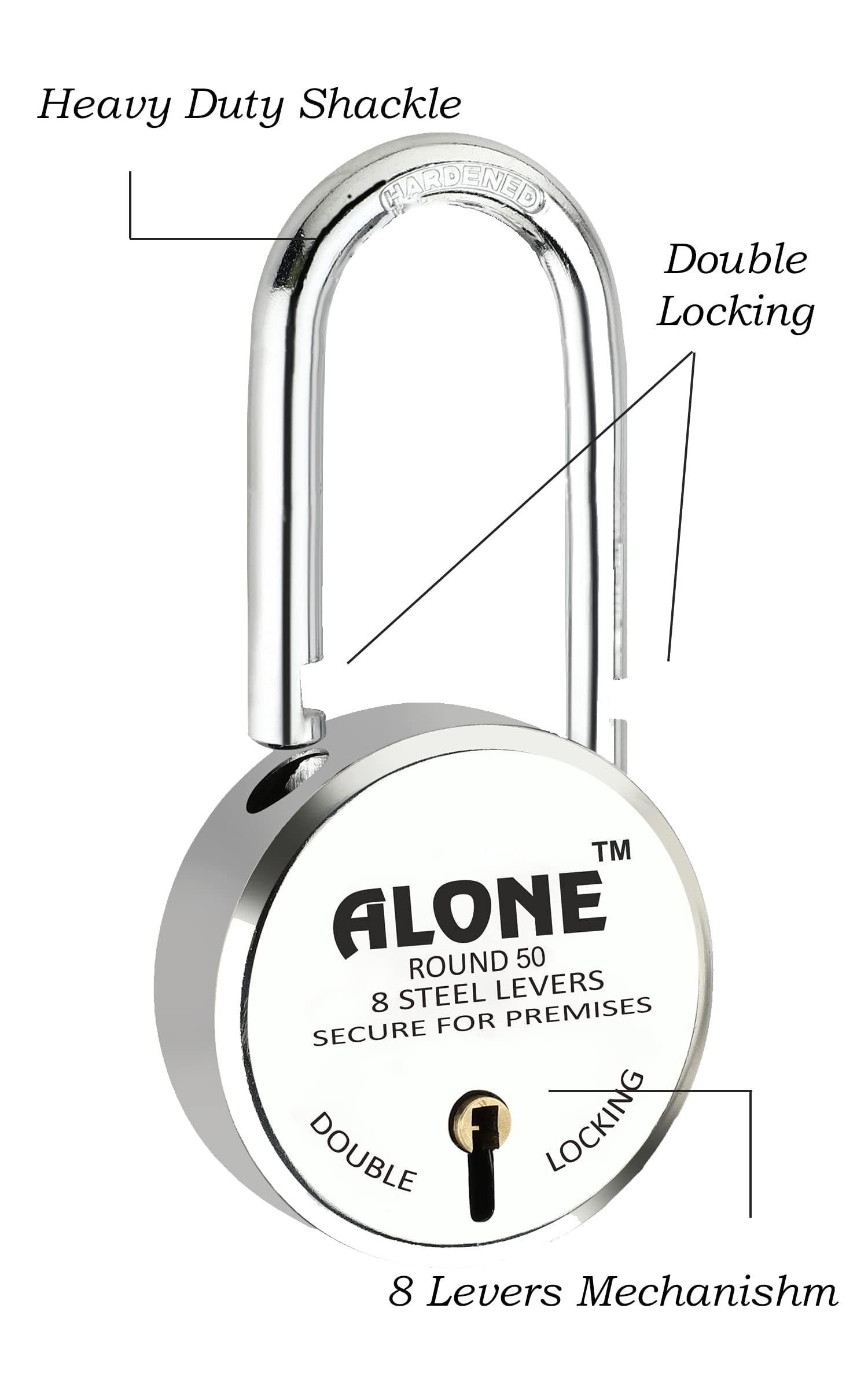 Alone Round Locks 50mm 12 Keys Padlock | Long Shackle Double Locking | Locks and Keys for Home Door Grill Main Gate Shop Shutter Lock (Pack of 1) — Amazon image 2