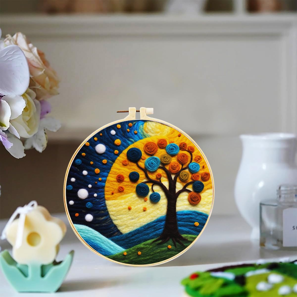 MT Majami Nadelfilz-Set 'Strand Meerblick' – 18 Cm, Komplett Mit Rahmen, Wolle & Nadeln